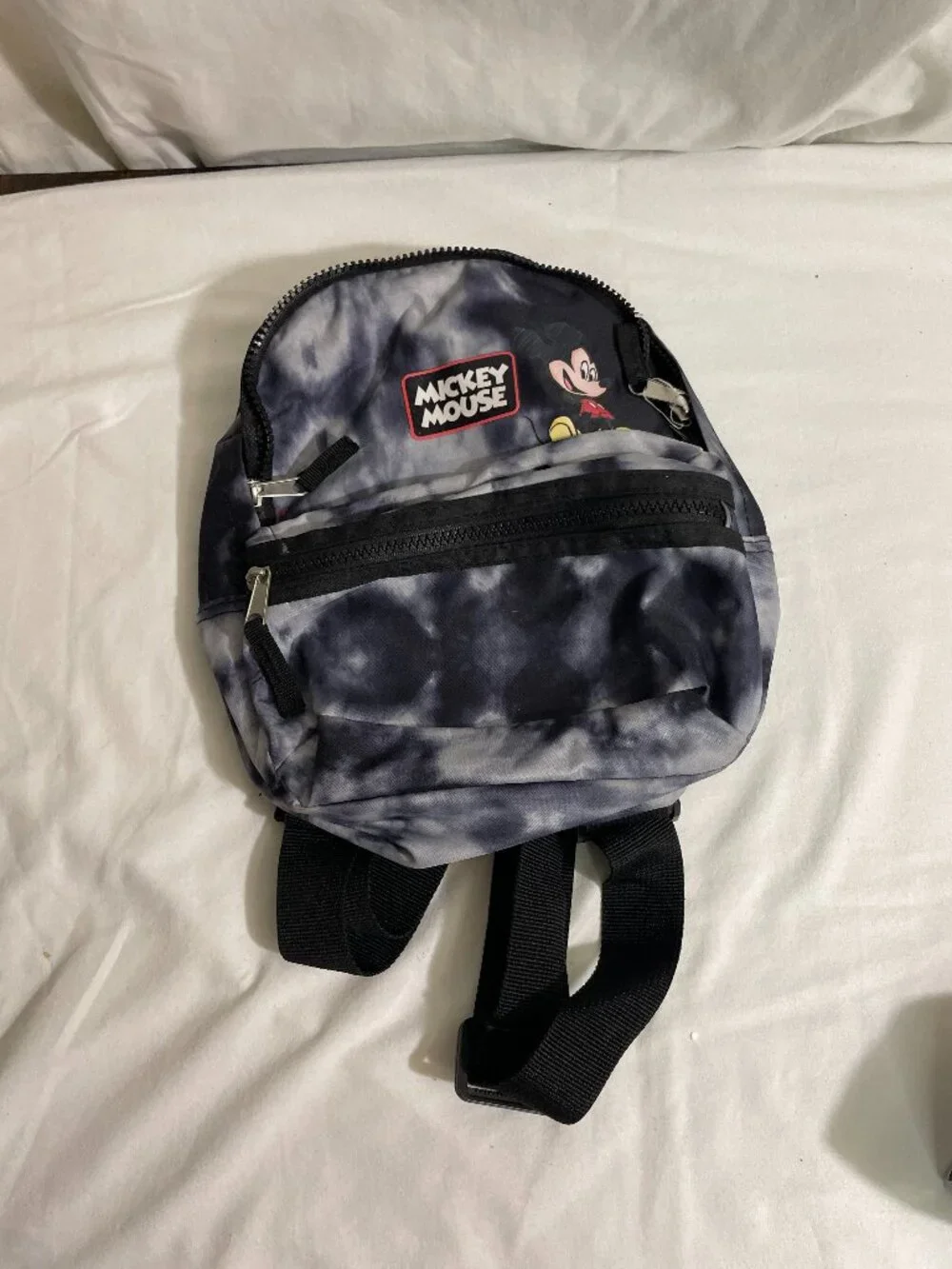 Disney Mickey Mouse Mini Backpack Gray Black Tie Dye Kids Small Daypack Bag